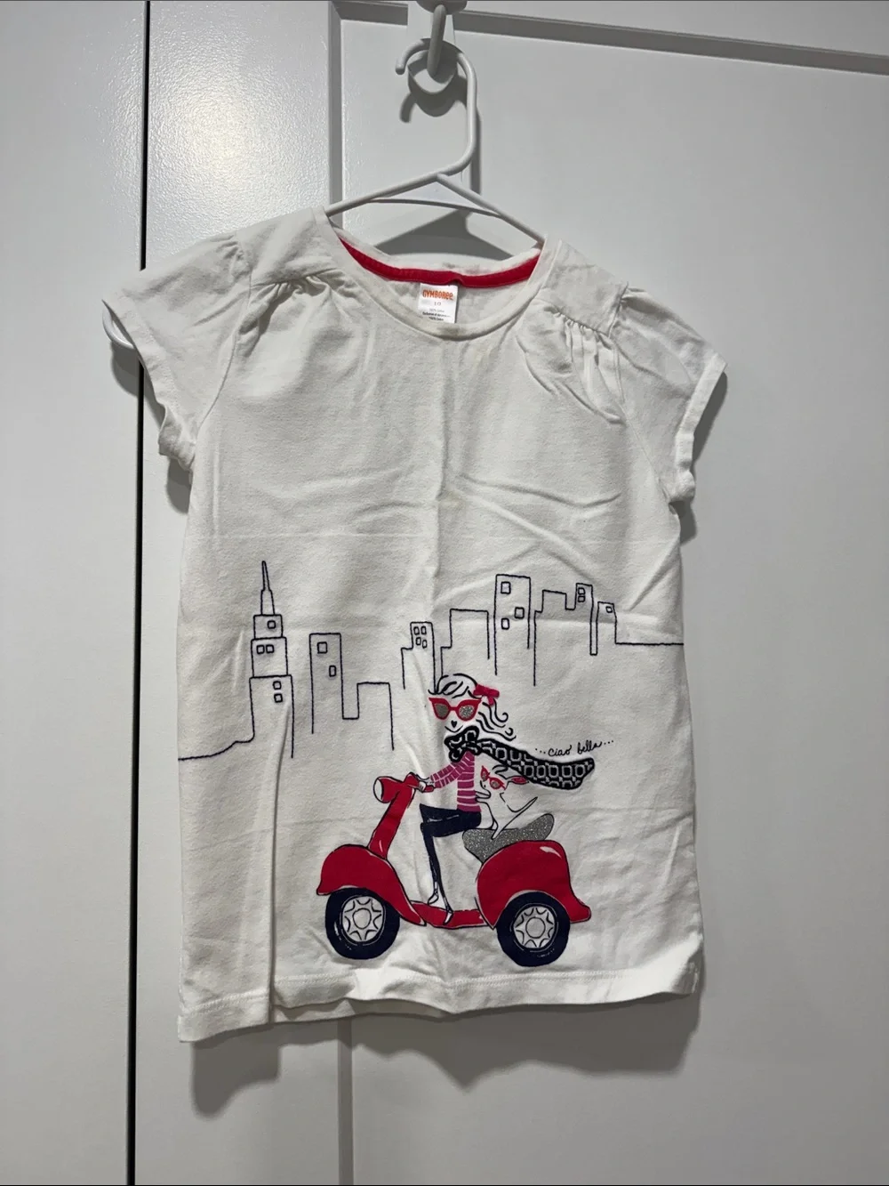 Gymboree White Tee with Red Scooter Graphic